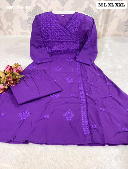 Beautiful cotton chikankari angrakha style pant sets - MNK1799