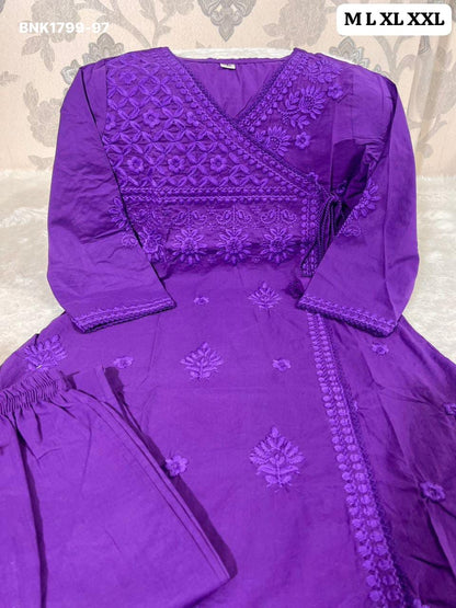 Beautiful cotton chikankari angrakha style pant sets - MNK1799