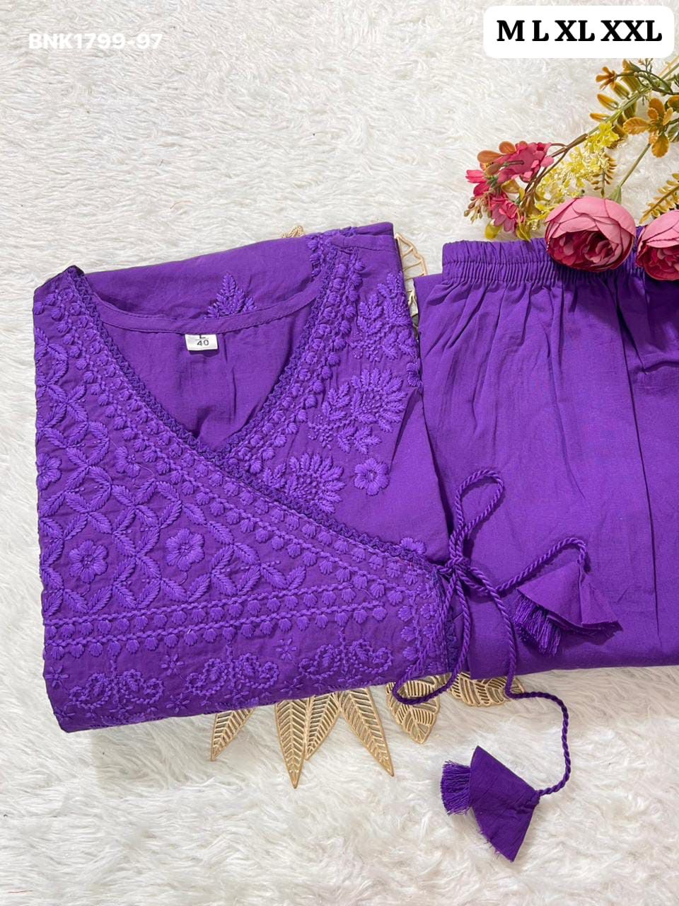 Beautiful cotton chikankari angrakha style pant sets - MNK1799