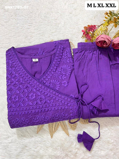 Beautiful cotton chikankari angrakha style pant sets - MNK1799