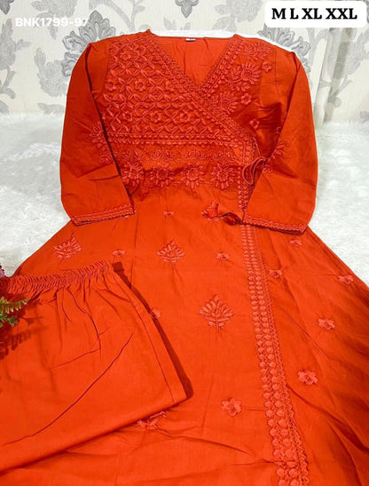 Beautiful cotton chikankari angrakha style pant sets - MNK1799