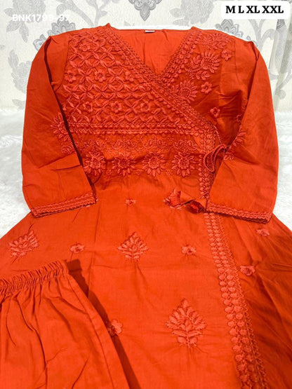 Beautiful cotton chikankari angrakha style pant sets - MNK1799