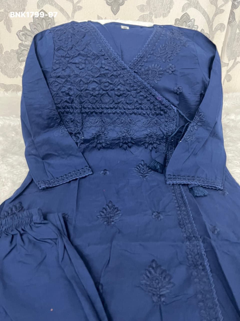 Beautiful cotton chikankari angrakha style pant sets - MNK1799
