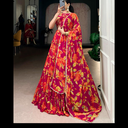 Lehenga Choli  vibrant floral marble prints that flow with every twirl and celebrate timeless traditional elegance -MNL452