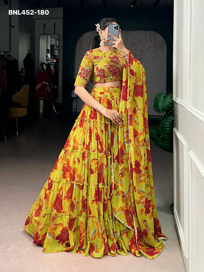 Lehenga Choli  vibrant floral marble prints that flow with every twirl and celebrate timeless traditional elegance -MNL452