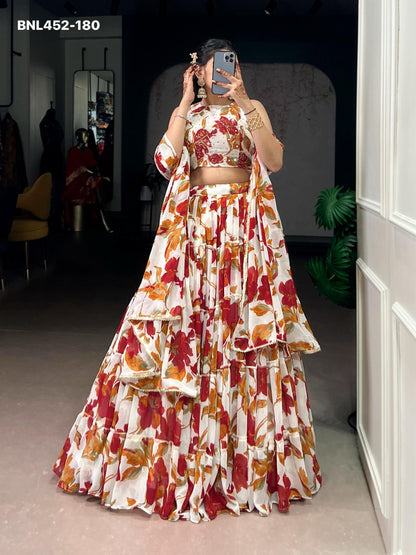 Lehenga Choli  vibrant floral marble prints that flow with every twirl and celebrate timeless traditional elegance -MNL452
