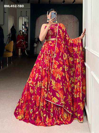 Lehenga Choli  vibrant floral marble prints that flow with every twirl and celebrate timeless traditional elegance -MNL452