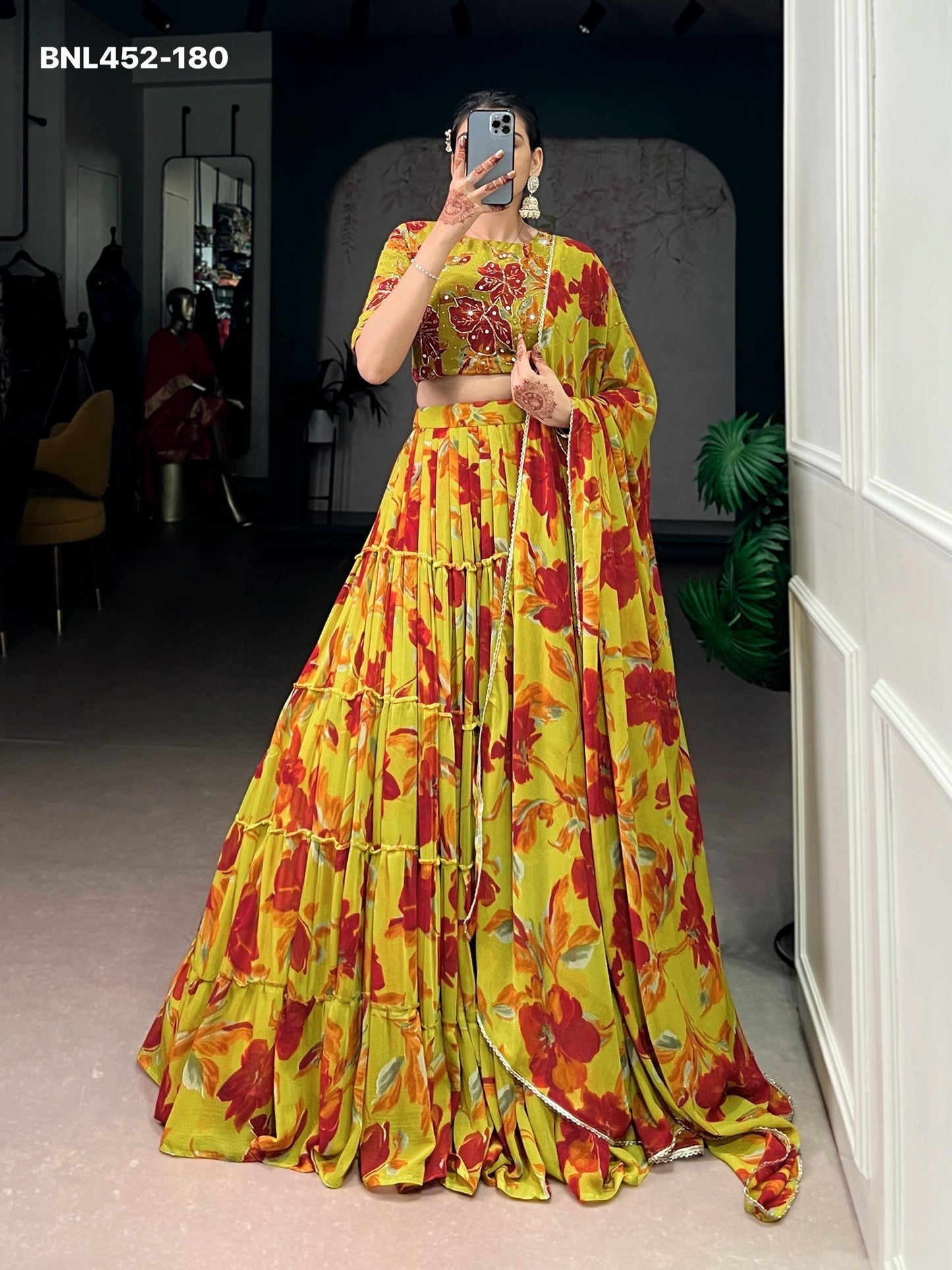 Lehenga Choli  vibrant floral marble prints that flow with every twirl and celebrate timeless traditional elegance -MNL452