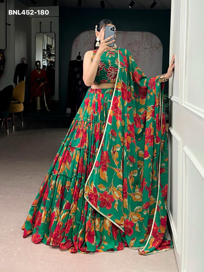 Lehenga Choli  vibrant floral marble prints that flow with every twirl and celebrate timeless traditional elegance -MNL452