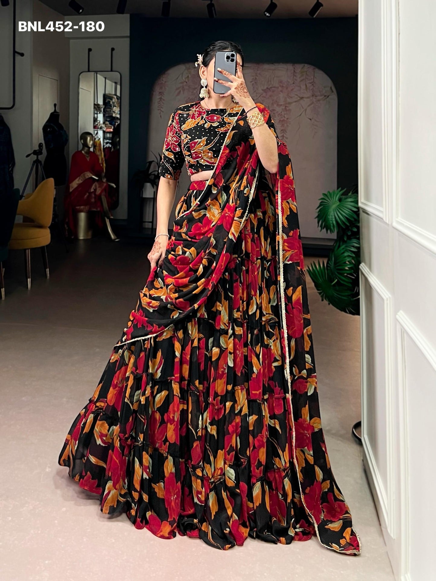 Lehenga Choli  vibrant floral marble prints that flow with every twirl and celebrate timeless traditional elegance -MNL452