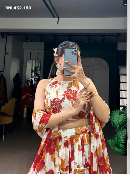 Lehenga Choli  vibrant floral marble prints that flow with every twirl and celebrate timeless traditional elegance -MNL452