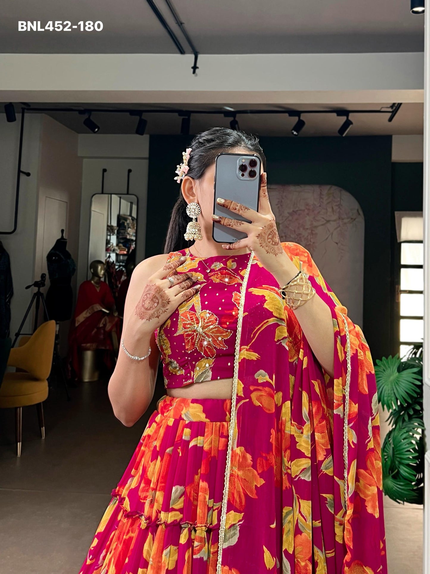 Lehenga Choli  vibrant floral marble prints that flow with every twirl and celebrate timeless traditional elegance -MNL452