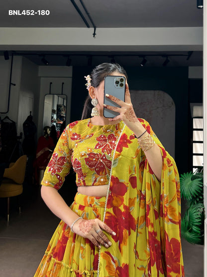 Lehenga Choli  vibrant floral marble prints that flow with every twirl and celebrate timeless traditional elegance -MNL452