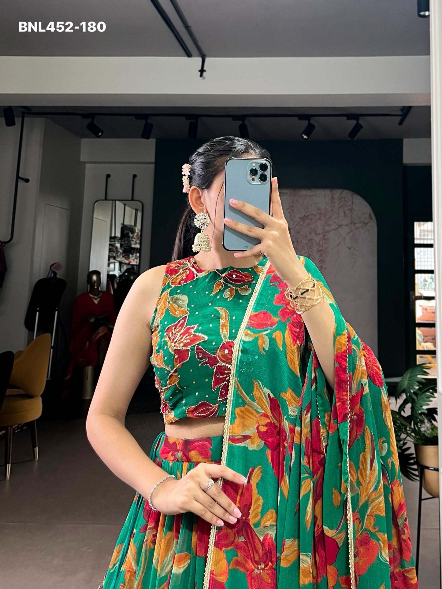 Lehenga Choli  vibrant floral marble prints that flow with every twirl and celebrate timeless traditional elegance -MNL452