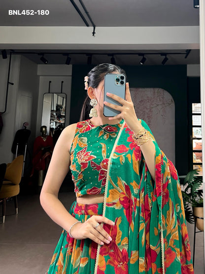 Lehenga Choli  vibrant floral marble prints that flow with every twirl and celebrate timeless traditional elegance -MNL452