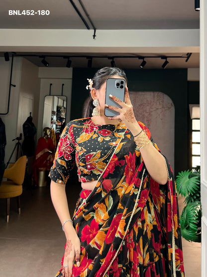 Lehenga Choli  vibrant floral marble prints that flow with every twirl and celebrate timeless traditional elegance -MNL452
