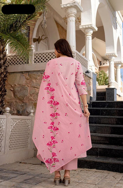 Heavy CHANDERI Heavy Digital Print With Embroidery Stich Work-MNK1808