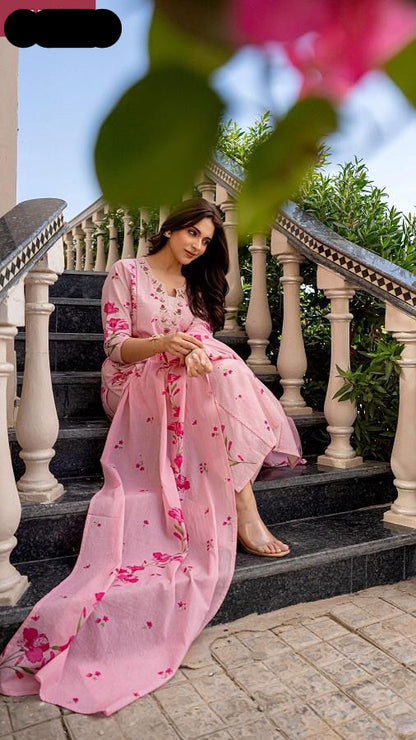 Heavy CHANDERI Heavy Digital Print With Embroidery Stich Work-MNK1808