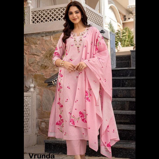 Heavy CHANDERI Heavy Digital Print With Embroidery Stich Work-MNK1808