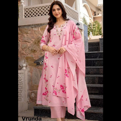Heavy CHANDERI Heavy Digital Print With Embroidery Stich Work-MNK1808