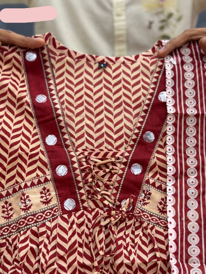 Ajarakh Print Anarkali Suit Set MNK1811
