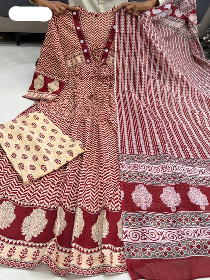 Ajarakh Print Anarkali Suit Set MNK1811