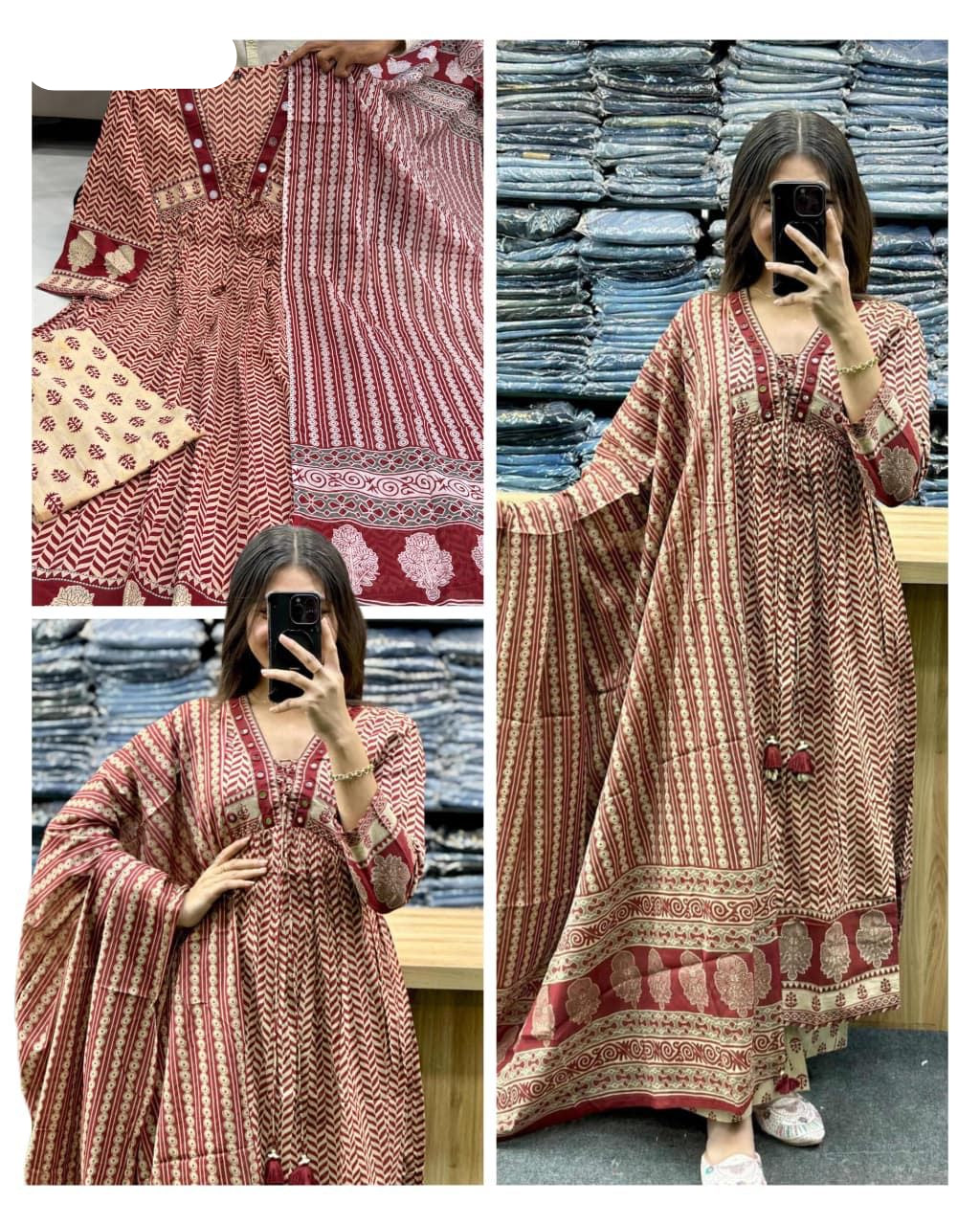 Ajarakh Print Anarkali Suit Set MNK1811
