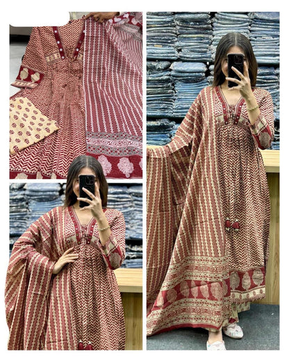 Ajarakh Print Anarkali Suit Set MNK1811