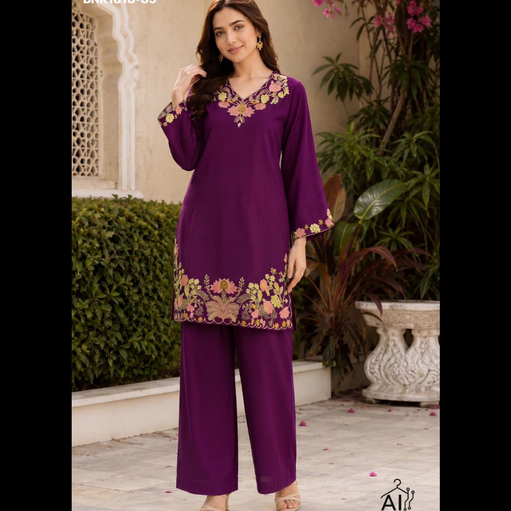 Long Sleeve Top with Heavy Embroidery Work combined with matching Plazzo for all occasion_