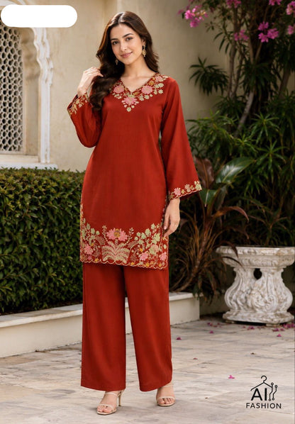 MNK1818-Long Sleeve Top with Heavy Embroidery Work combined with matching Plazzo for all occasion