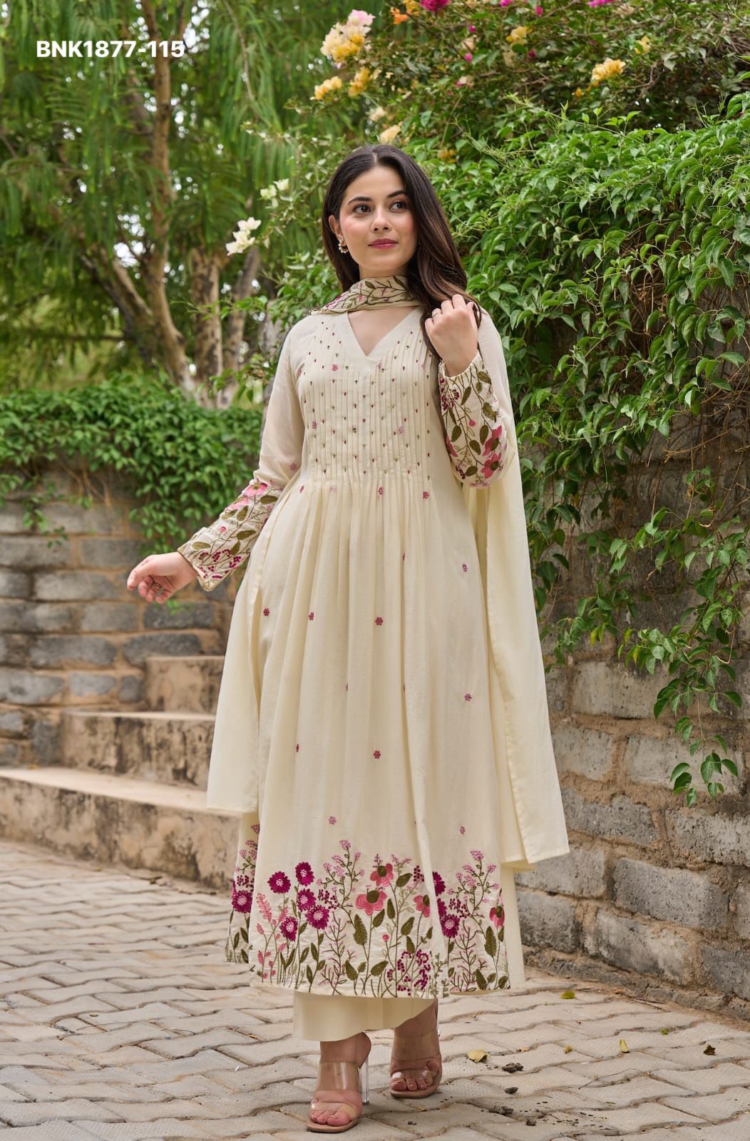 MNK1877 Chanderi Silk Kurti Pant Dupatta Embroidered Handwork Premium Designer Set Sizes S‑XXL