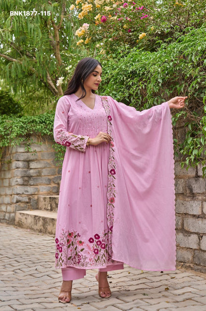 MNK1877 Chanderi Silk Kurti Pant Dupatta Embroidered Handwork Premium Designer Set Sizes S‑XXL