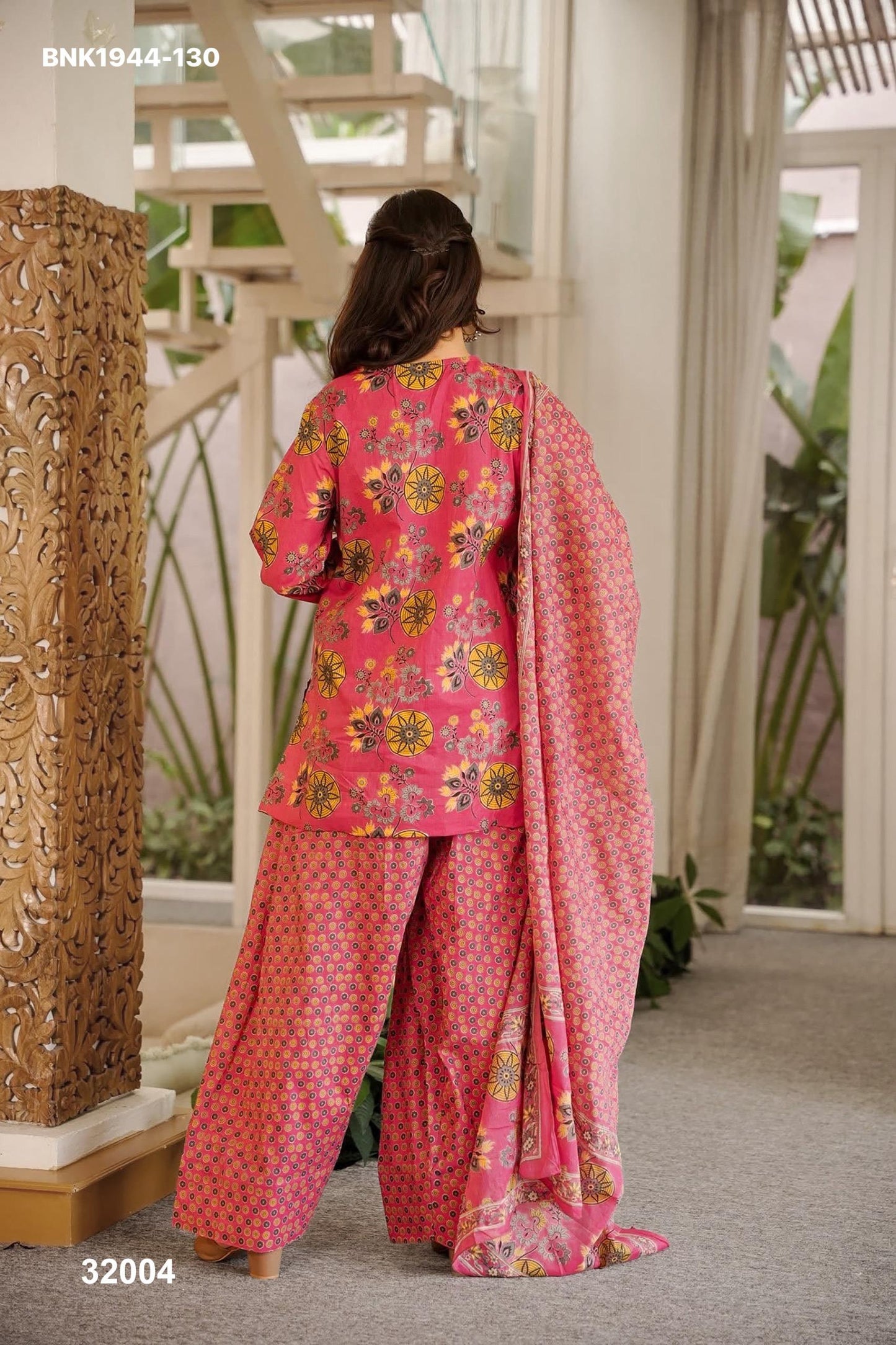 “Designer Cambric Cotton Kurti Farsi Salwar Dupatta Set –MNK1944”
