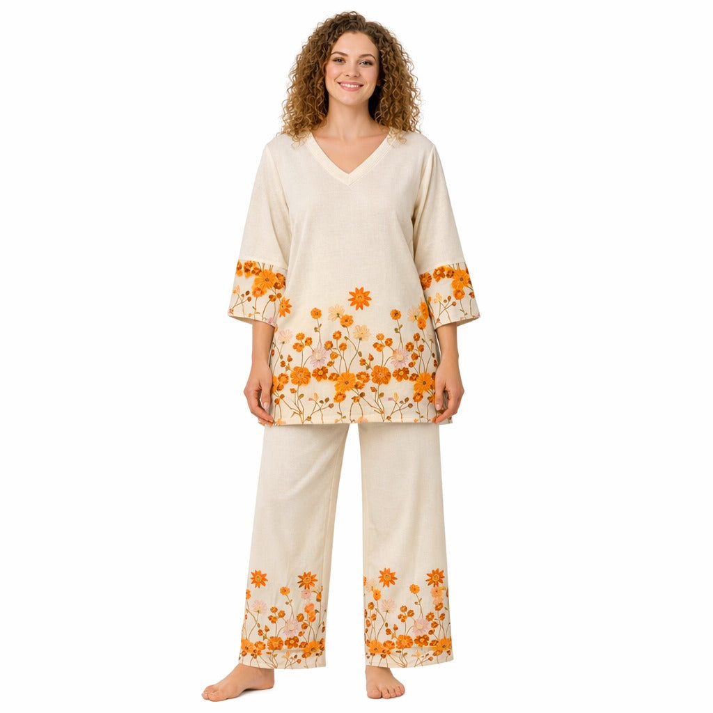BLOSSOM CO‑ORD SET – SHORT KURTI & PALAZZO -ORANGE