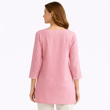 TIMELESS GRACE SHORT KURTI EMBROIDERED - LIGHT PINK