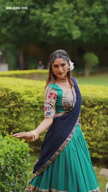 MNL439-Poly Chanderi Lehenga Choli – Kalamkari Print & Zari Weaving (Nitriya Catalogue)