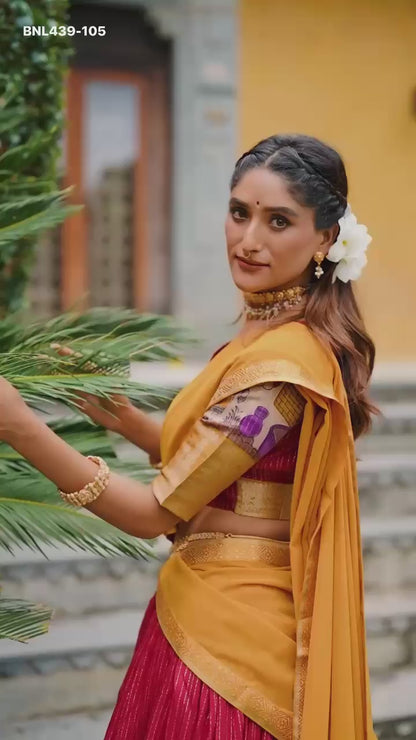 MNL439-Poly Chanderi Lehenga Choli – Kalamkari Print & Zari Weaving (Nitriya Catalogue)