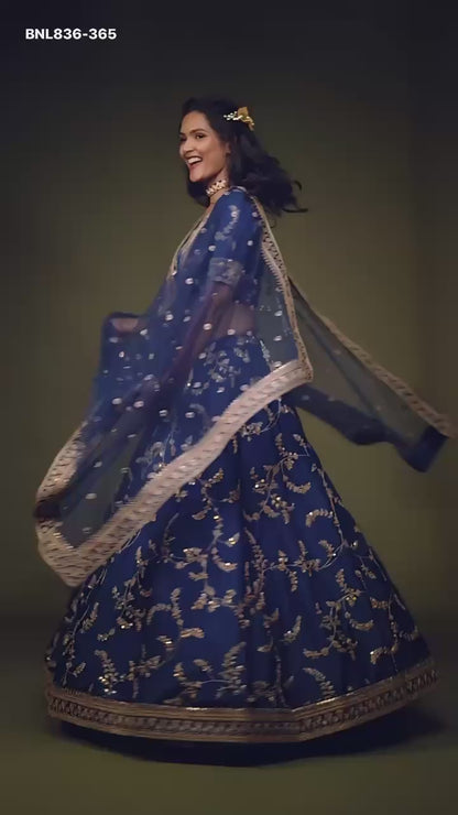 Navy Blue Embroidered Designer Lehenga Choli-BNL836