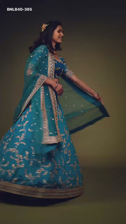 Lehenga Choli Teal Blue Embroidered Designer - MBNL840