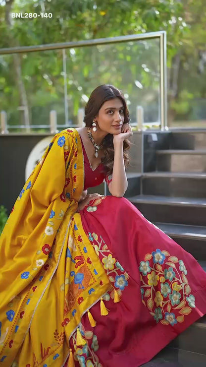MNL280- “Tasar Silk Lehenga Choli Set – Printed & Foil Work, Gotta Patti Dupatta