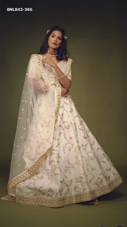 Lehenga Choli Ivory White Embroidered Designer-MBNL843