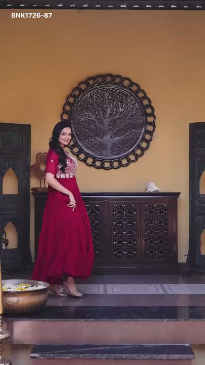 Faux Blooming with Embroidery Zari Sequins-BNK1726