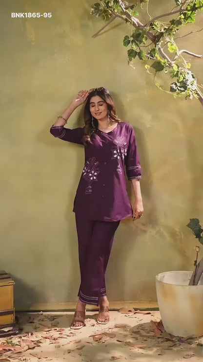 MNK1865 Designer Cotton Co‑Ord Set – Embroidered Kurti & Pant | Sizes M–3XL