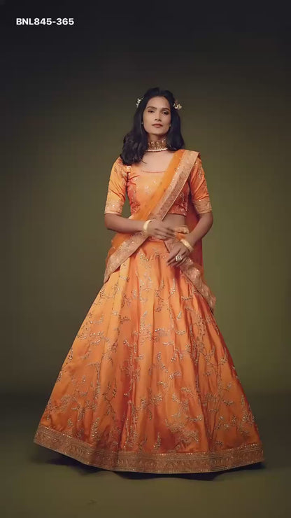 Lehenga Choli Orange Embroidered Designer - MBNL845