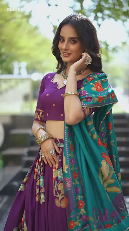 MNL280- “Tasar Silk Lehenga Choli Set – Printed & Foil Work, Gotta Patti Dupatta