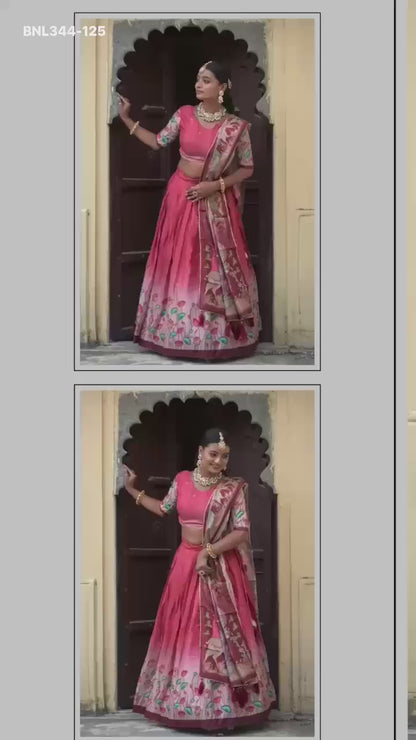Kalamkari Lehenga Sets (Pure Manipuri Silk)-BNL344