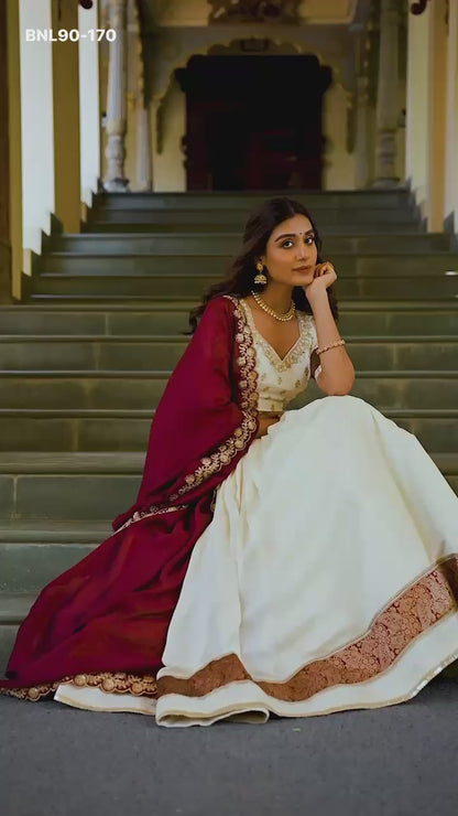 MNL91 Pranavi Vichitra Silk Lehenga Choli with Zari Weaving & Sequins Embroidered Dupatta