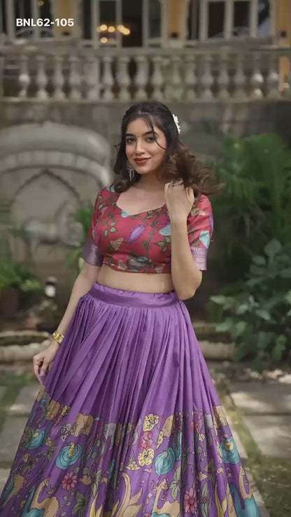 Lehenga Choli Kalamkari Print With Zari Weaving Border - BNL62