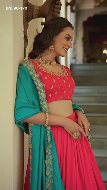 MNL91 Pranavi Vichitra Silk Lehenga Choli with Zari Weaving & Sequins Embroidered Dupatta