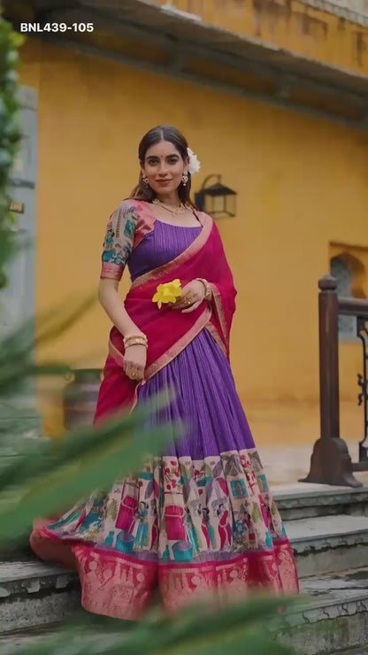 MNL439-Poly Chanderi Lehenga Choli – Kalamkari Print & Zari Weaving (Nitriya Catalogue)